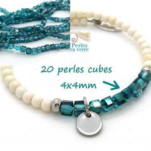 Bleu teal ab: 20 perles cubes en verre à facettes, 4x4mm (pv650) 