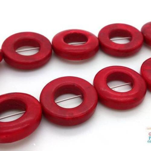 6 perles anneaux howlite rouge sombre, diamètre 20mm (ph155) 