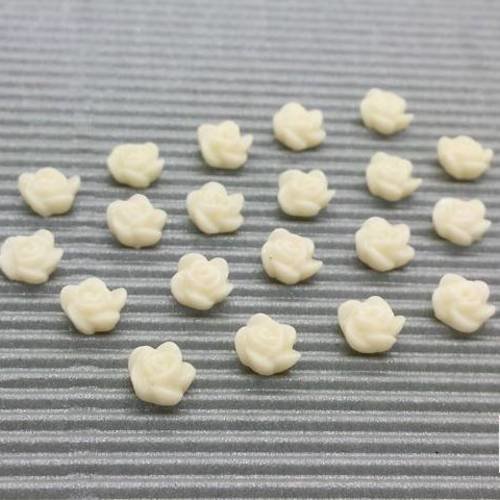 20 petits cabochons en résine blanc ivoire, fleur 4x6mm, à coller, idéal pour mariage (cab105) 