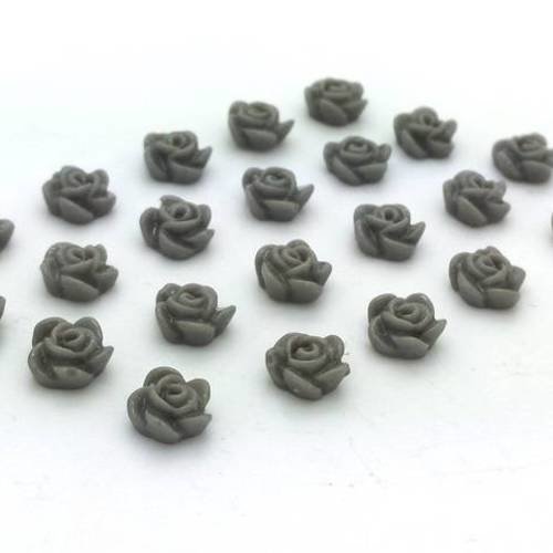 20 petits cabochons gris en résine, fleur 4x6mm, à coller(cab102) 