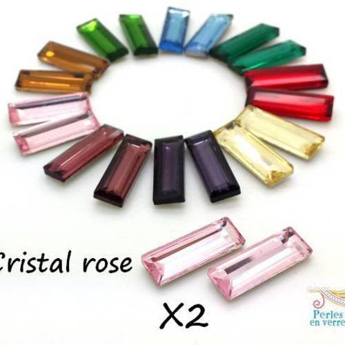 2 cabochons cristal strass rose pâle, à coller ou à sertir, rectangulaires 7x21mm (cab98) 