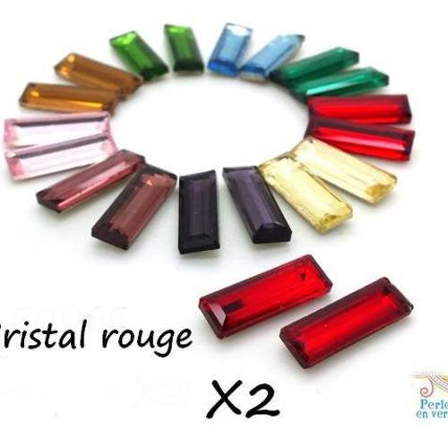 2 cabochons cristal strass rouge, à coller ou à sertir, rectangulaires 7x21mm (cab97) 