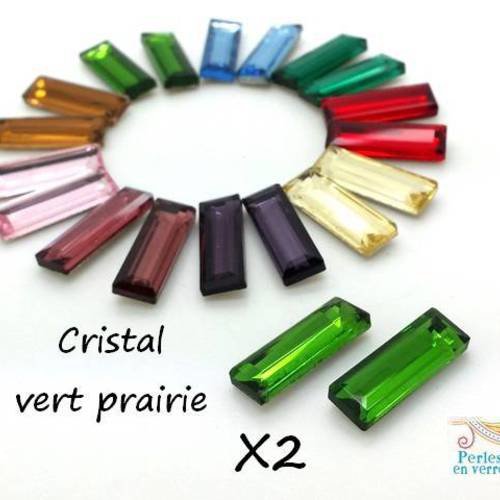 2 cabochons cristal strass vert prairie, à coller ou à sertir, rectangulaires 7x21mm (cab94) 