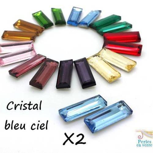 2 cabochons cristal strass bleu ciel, à coller ou à sertir, rectangulaires 7x21mm (cab92) 