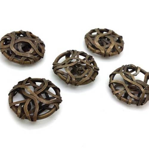 5 perles plates en fil  "tricoté" bronze, 7x20mm (pm188) 