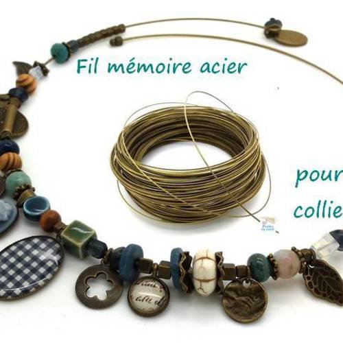 10 tours fil mémoire collier acier, diamètre 12cm ras du cou bronze (fil117) 