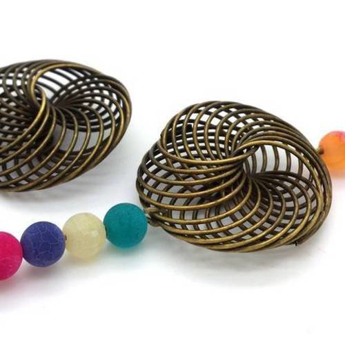 2 grandes perles fil spirale bronze, 9x28mm (pm187) 