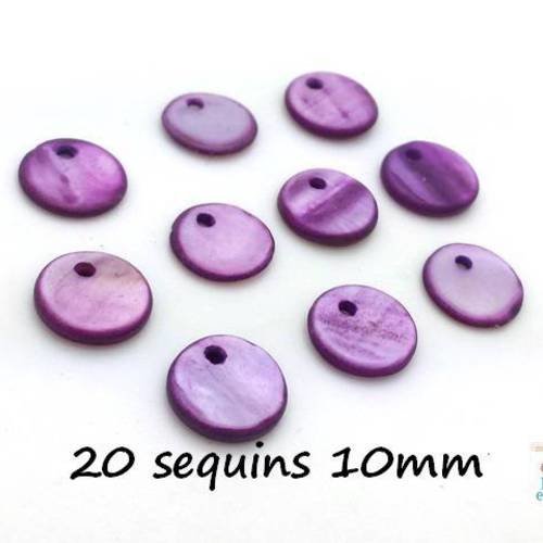 20 sequins en nacre violette, breloques diamètre 10mm (pn44) 