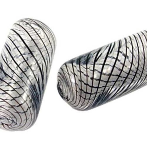 2 perles tube en verre soufflé spirale noire 10x27mm (pv626) 