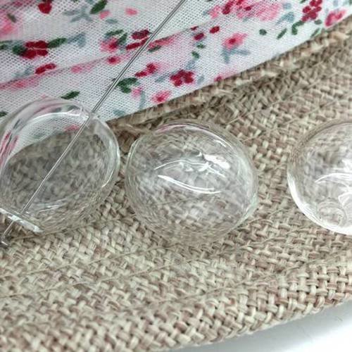 2 perles palets en verre soufflé transparent, forme "lentille"  11x18mm (pv618) 