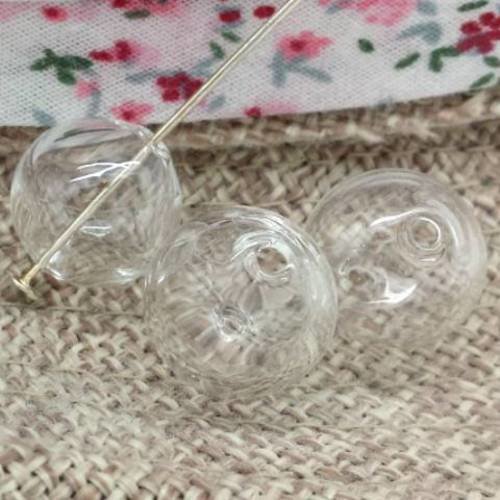 2 perles en verre soufflé transparent, diamètre 13mm (pv619) 