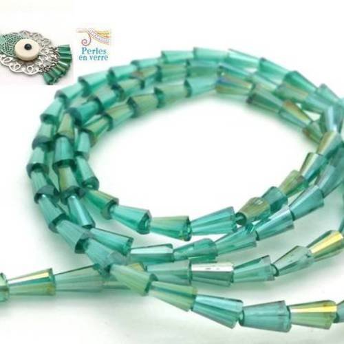 Vert émeraude: 20 perles coniques en verre à facettes ab, 3.5x6mm (pv615) 
