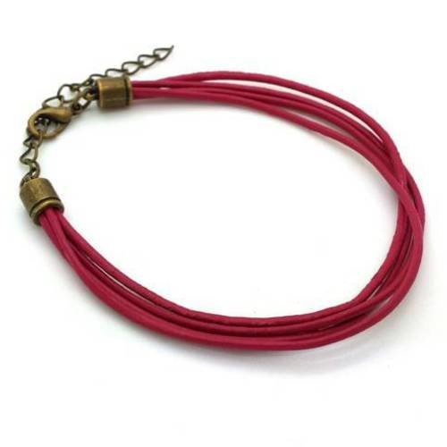 1 bracelet en cuir rose framboise à customiser, fermoir bronze (bra34) 