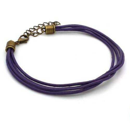 1 bracelet en cuir violet à customiser, fermoir bronze (bra33) 