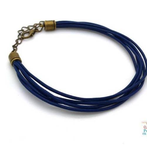 1 bracelet en cuir bleu foncé à customiser, fermoir bronze (bra31) 