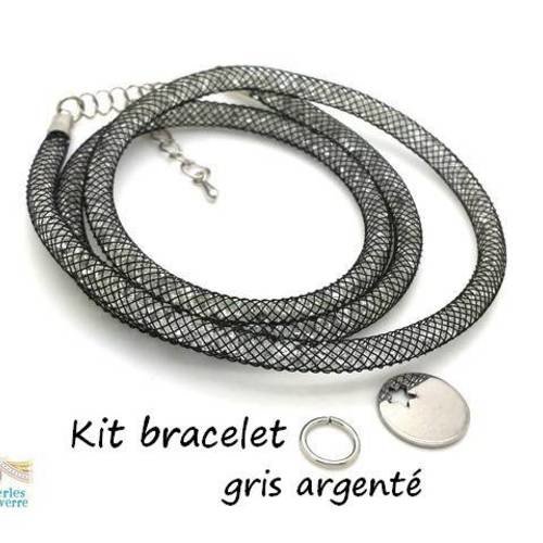 Kit bracelet collier résille strass gris argenté  breloque étoile acier inoxydable (kit109) 