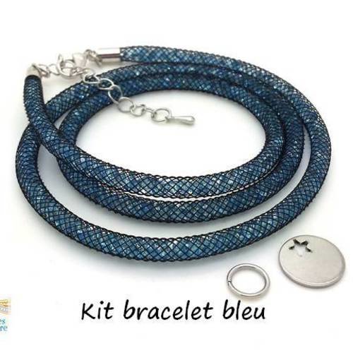Kit bracelet collier résille strass bleu pétrole et breloque étoile acier inoxydable (kit107) 