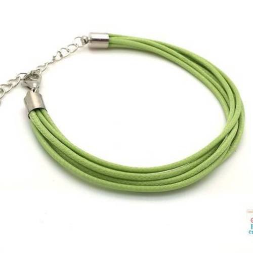 Bracelet vert anis à customiser, coton 6 brins et métal argenté (bra27) 