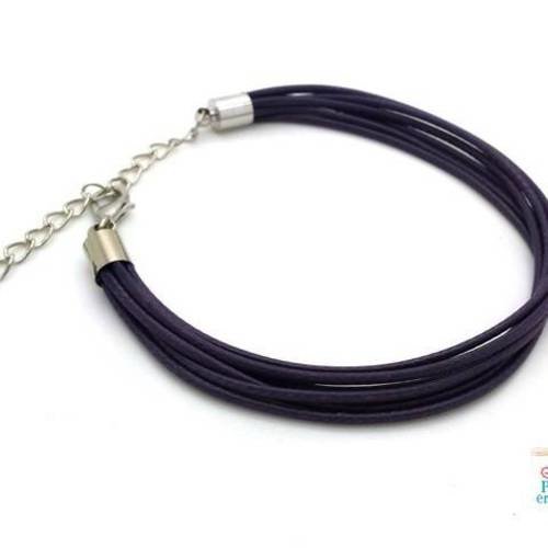 Bracelet violet à customiser, coton 6 brins et métal argenté (bra25) 