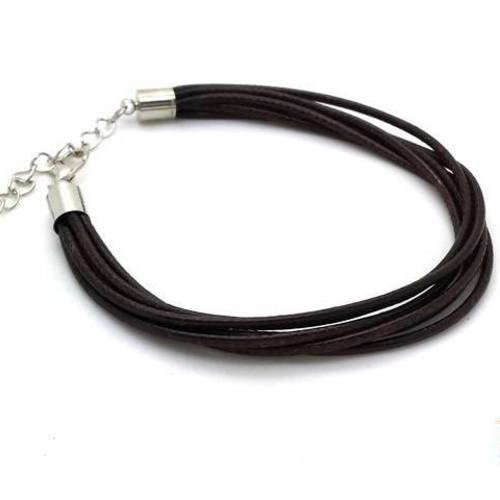 Bracelet marron à customiser, coton 6 brins et métal argenté (bra24) 
