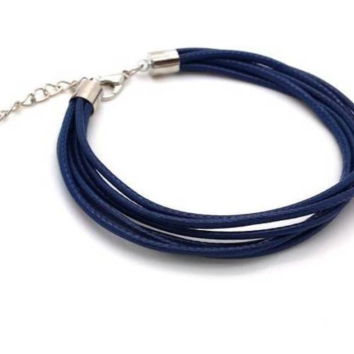 Bracelet bleu marine à customiser, coton 6 brins et métal argenté (bra22) 