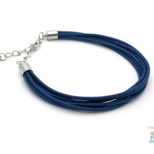 Bracelet bleu jean à customiser, coton 6 brins et métal argenté (bra21) 