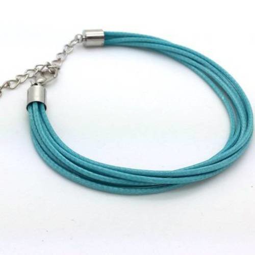 Bracelet bleu ciel à customiser, coton 6 brins et métal argenté (bra20) 