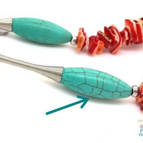 6 longues perles "oeil de cheval" en howlite turquoise, 11x31mm (ph144)