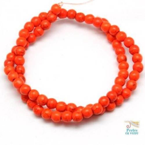 105 perles rondes 4mm howlite orange vif (ph139) 