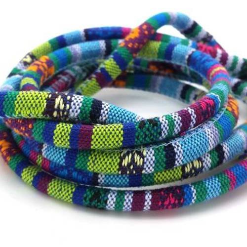 Bleu turquoise:1m cordon tissé style ethnique diamètre 6mm (fil112) 