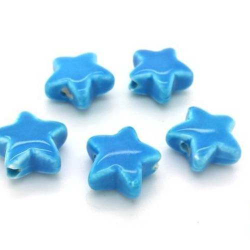 Bleu turquoise:  5 perles en céramique  forme étoile, 8x14x15mm  (pc158) 
