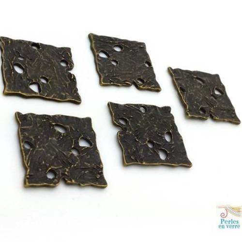 5 connecteurs carrés, bronze effet froissé, 21x21mm (co70) 