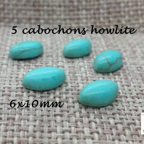 5 petits cabochons howlite turquoise, à coller, 6x10mm,(cab85) 