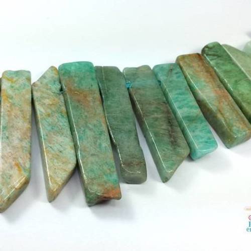 5 grandes perles amazonite vert-brun, bâtons de 30 à 45mm (pg162) 