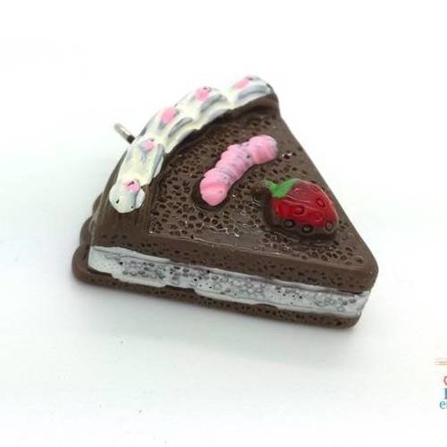 1 pendentif breloque gâteau chocolat, part de tarte bijou gourmand, 39x39mm(bg7) 