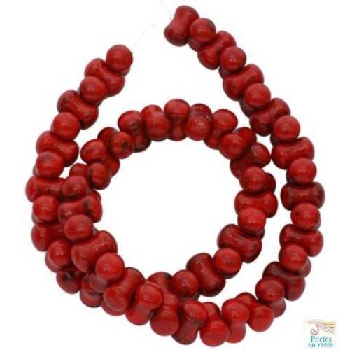20 perles en howlite rouge imitation corail, 8x13mm (ph113) 