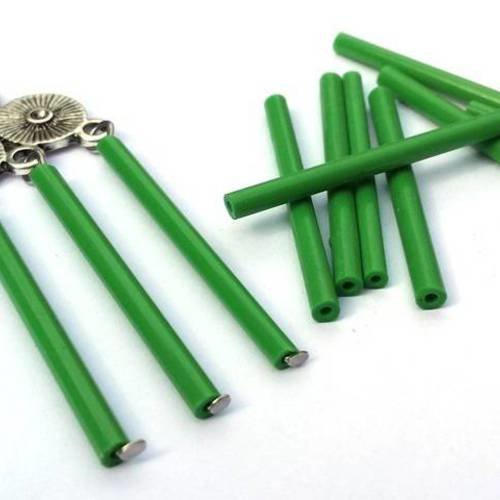 Vert: 20 perles tubes en verre 31x2mm (pv589) 