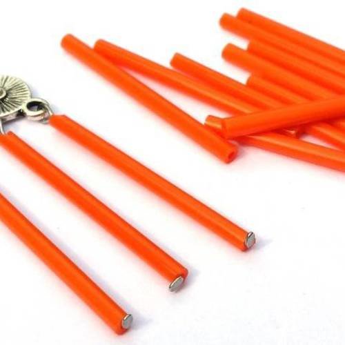 Orange: 20 perles tubes en verre 31x2mm (pv587) 