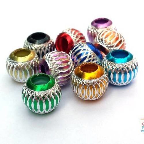 10 perles aluminium couleurs mélangées 13mm (pm3) 