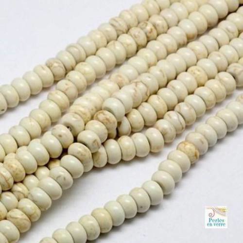 90 perles en howlite blanc ivoire, forme boulier 4x6mm (ph108) 