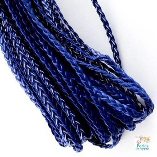2m de cordon plat tressé  pour bracelet bleu foncé, simili cuir largeur 5mm (fil105) 