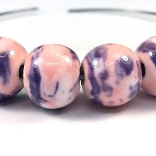 Rose / violet: 10 perles en céramique 10mm (pc144) 