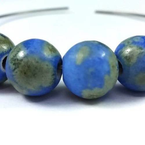 Bleu mat / gris / kaki: 10 perles en céramique 10mm (pc137) 