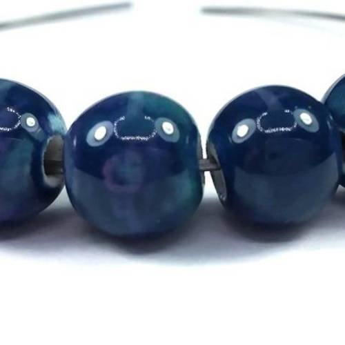 Bleu/pourpre: 10 perles en céramique 10mm (pc135) 