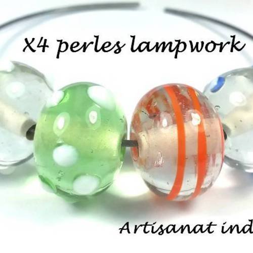 Assortiment 4 perles verre lampwork , artisanat indien, 12x17mm (pv530) 