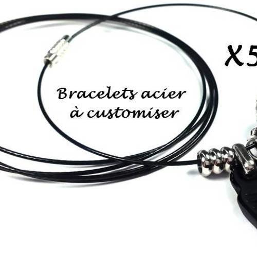 Noir: 5 bracelets noirs à customiser câble acier gainé fermoir à vis (bra15) 
