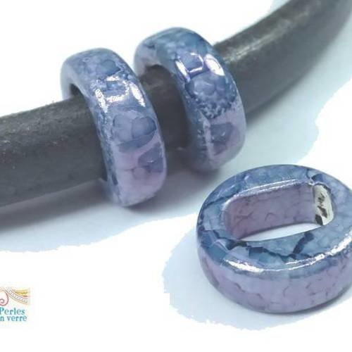 2 perles bleu/gris en céramique 5x16mm pour cuir regaliz 6x11mm (re6) 