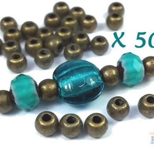 50 perles rondes intercalaires, coloris bronze sans nickel diamètre 5mm (pm176) 