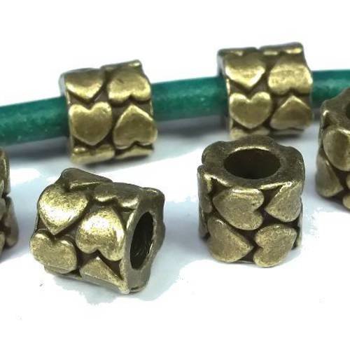 10 perles tubes petits coeurs, coloris bronze sans nickel 9x8mm trou 4.5mm(pm175) 