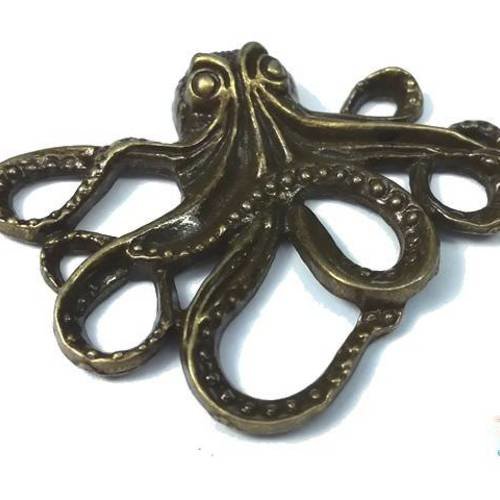 2 pendentifs  pieuvre poulpe octopus 35x43mm coloris bronze sans nickel (bre389) 